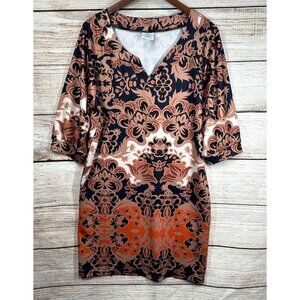 Tracy Negoshian Shift Dress Womens Size M Multicolor Pullover Floral 3/4 Sleeve